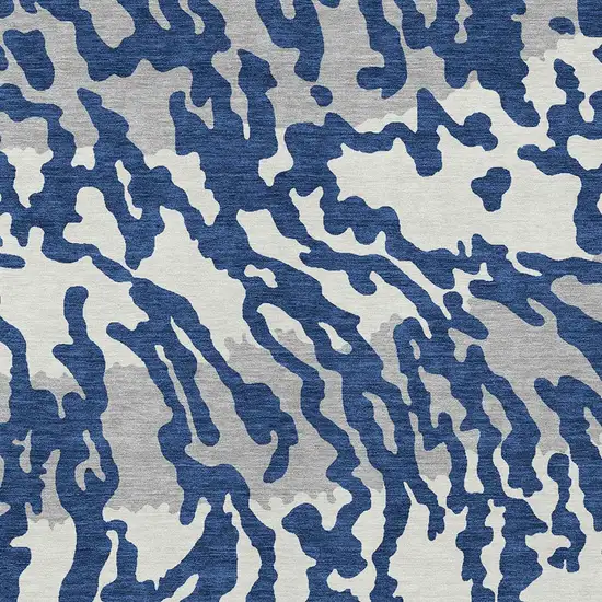 Navy Blue Gray And Ivory Animal Print Washable Indoor Outdoor Area Rug Photo 6
