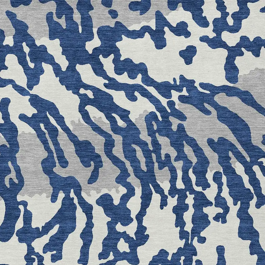Navy Blue Gray And Ivory Animal Print Washable Indoor Outdoor Area Rug Photo 6