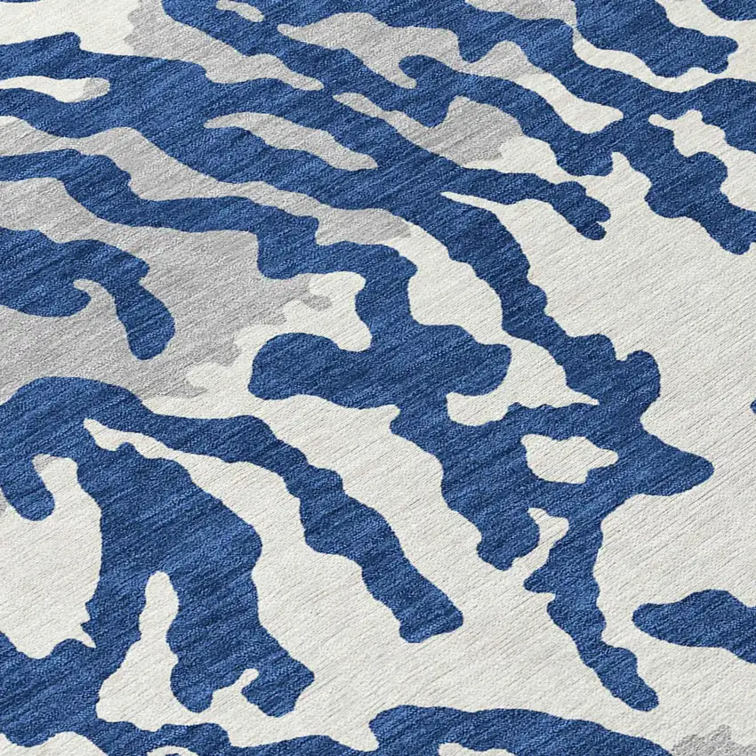 Navy Blue Gray And Ivory Animal Print Washable Indoor Outdoor Area Rug Photo 8