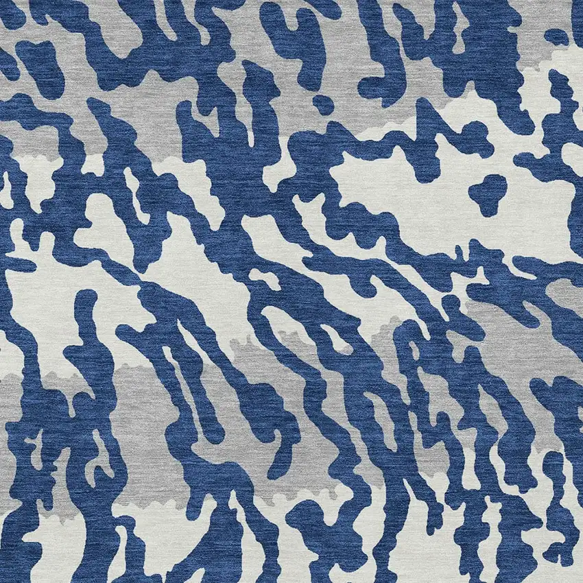 Navy Blue Gray And Ivory Animal Print Washable Indoor Outdoor Area Rug Photo 6