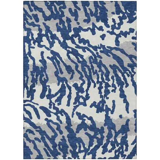 Navy Blue Gray And Ivory Animal Print Washable Indoor Outdoor Area Rug Photo 2