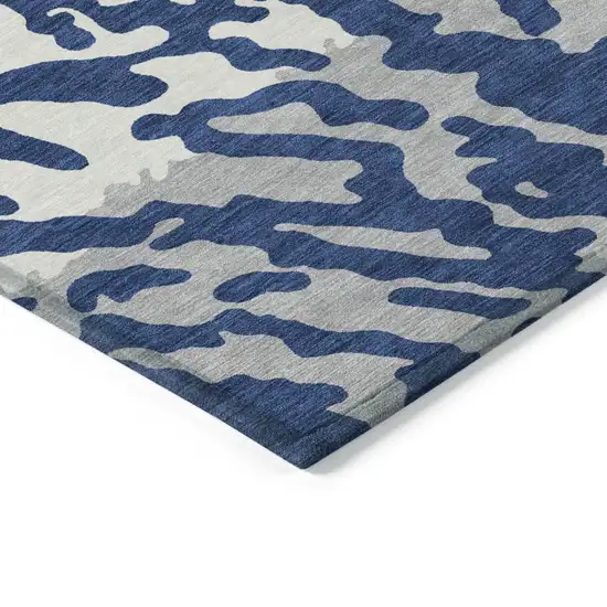 Navy Blue Gray And Ivory Animal Print Washable Indoor Outdoor Area Rug Photo 4