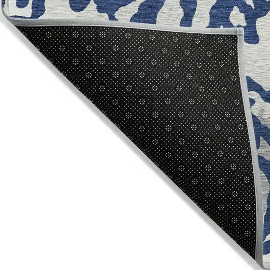 Navy Blue Gray And Ivory Animal Print Washable Indoor Outdoor Area Rug Photo 3