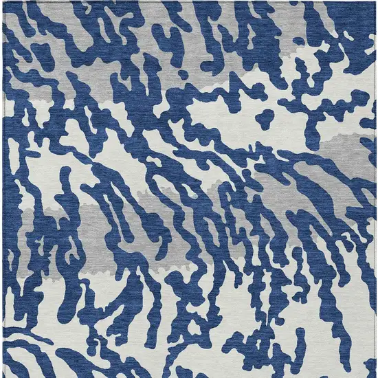 Navy Blue Gray And Ivory Animal Print Washable Indoor Outdoor Area Rug Photo 6