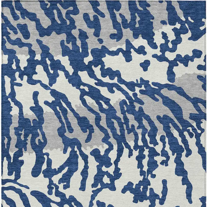 Navy Blue Gray And Ivory Animal Print Washable Indoor Outdoor Area Rug Photo 6