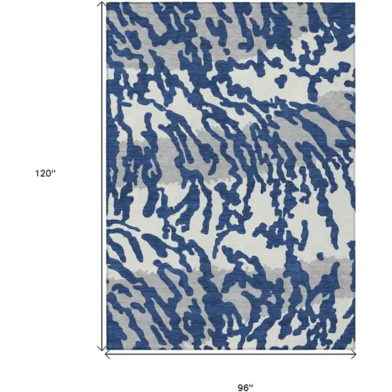 Navy Blue Gray And Ivory Animal Print Washable Indoor Outdoor Area Rug Photo 3