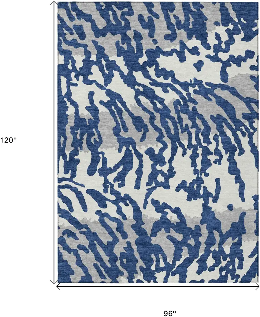 Navy Blue Gray And Ivory Animal Print Washable Indoor Outdoor Area Rug Photo 3