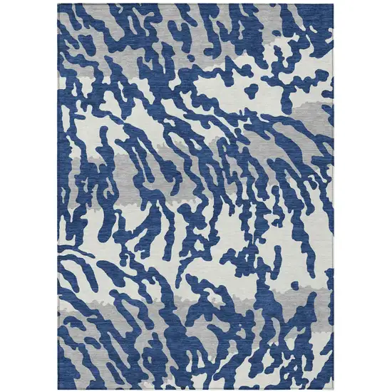 Navy Blue Gray And Ivory Animal Print Washable Indoor Outdoor Area Rug Photo 2