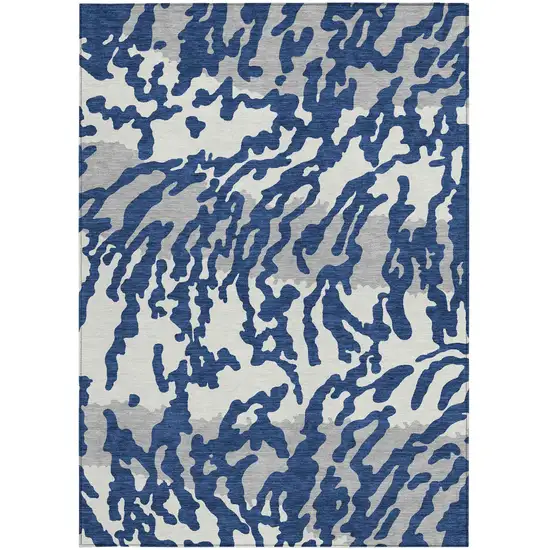 Navy Blue Gray And Ivory Animal Print Washable Indoor Outdoor Area Rug Photo 6