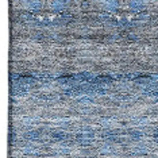 Navy Blue Gray And Ivory Floral Medallion Washable Area Rug With UV Protection Photo 4