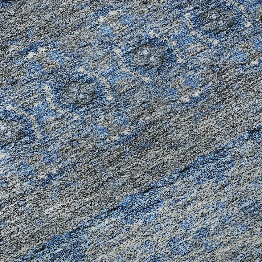 Navy Blue Gray And Ivory Floral Medallion Washable Area Rug With UV Protection Photo 3