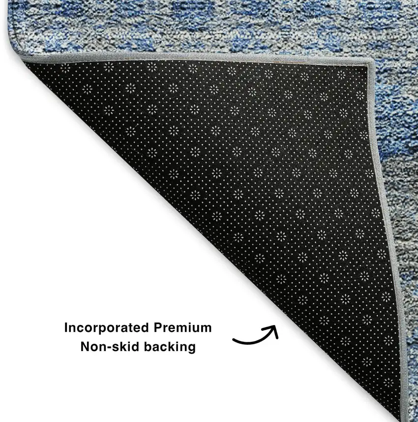 Navy Blue Gray And Ivory Floral Medallion Washable Area Rug With UV Protection Photo 6