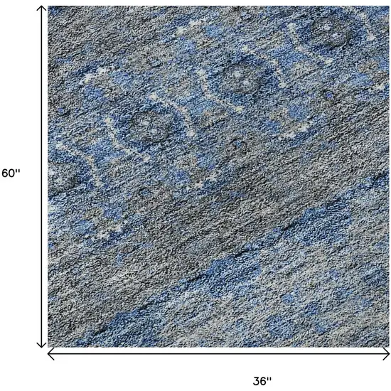 Navy Blue Gray And Ivory Floral Medallion Washable Area Rug With UV Protection Photo 9