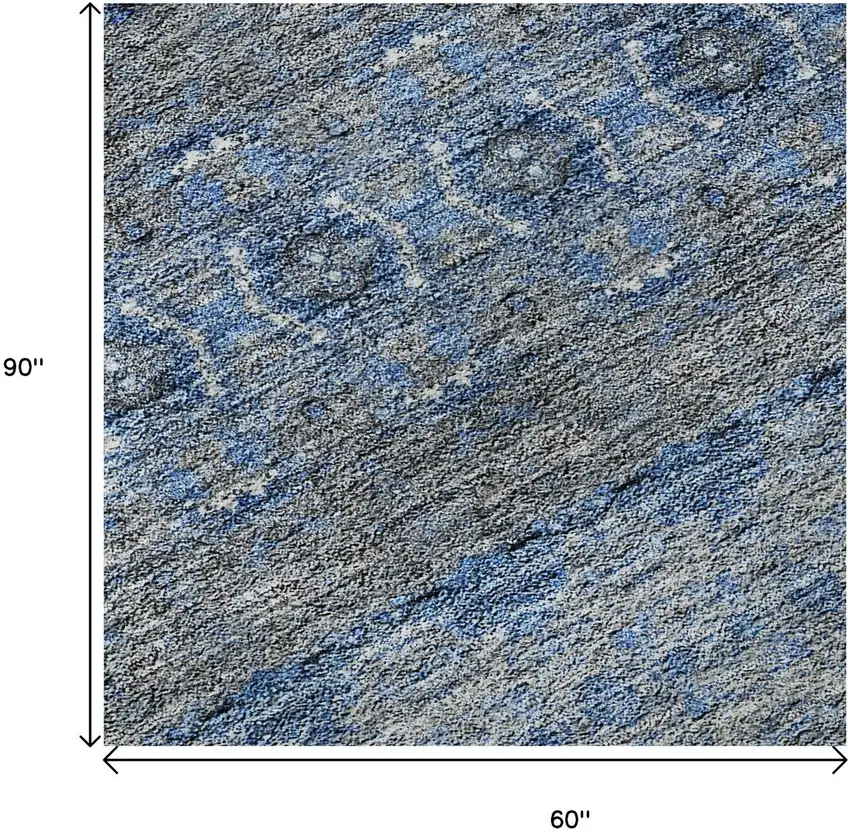 Navy Blue Gray And Ivory Floral Medallion Washable Area Rug With UV Protection Photo 9