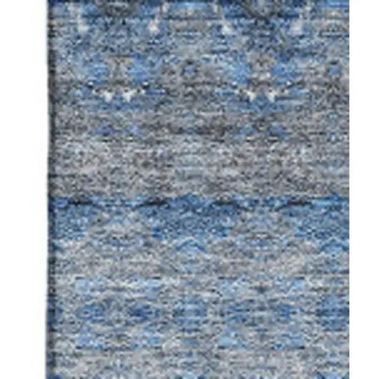 Navy Blue Gray And Ivory Floral Medallion Washable Area Rug With UV Protection Photo 4