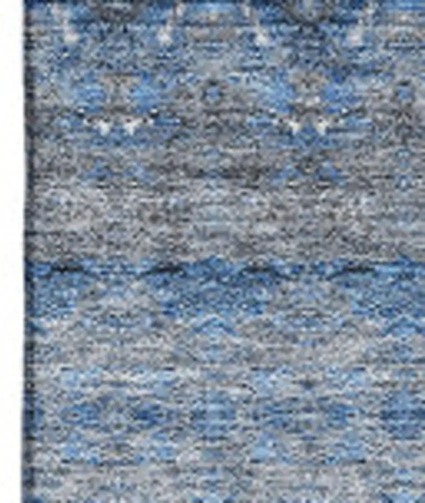 Navy Blue Gray And Ivory Floral Medallion Washable Area Rug With UV Protection Photo 4