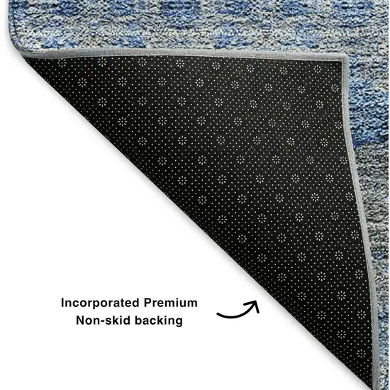 Navy Blue Gray And Ivory Floral Medallion Washable Area Rug With UV Protection Photo 6