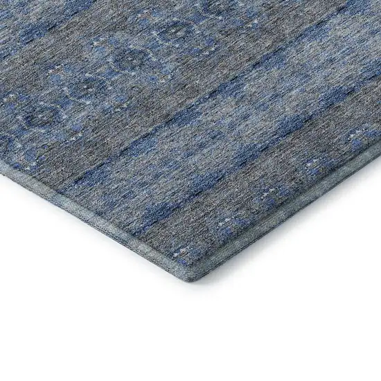 Navy Blue Gray And Ivory Floral Medallion Washable Area Rug With UV Protection Photo 8