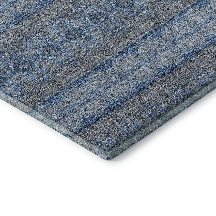 Navy Blue Gray And Ivory Floral Medallion Washable Area Rug With UV Protection Photo 8