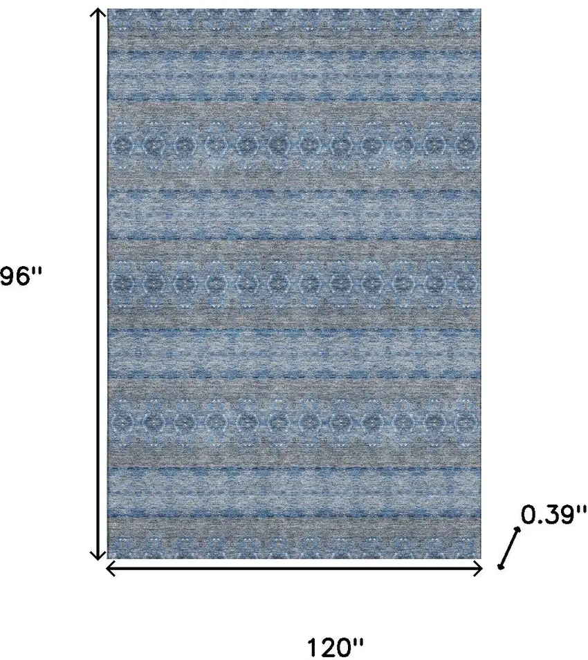 Navy Blue Gray And Ivory Floral Medallion Washable Area Rug With UV Protection Photo 3