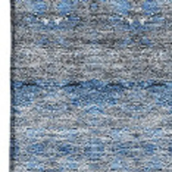 Navy Blue Gray And Ivory Floral Medallion Washable Area Rug With UV Protection Photo 4