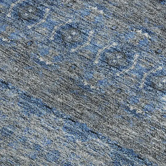 Navy Blue Gray And Ivory Floral Medallion Washable Area Rug With UV Protection Photo 4