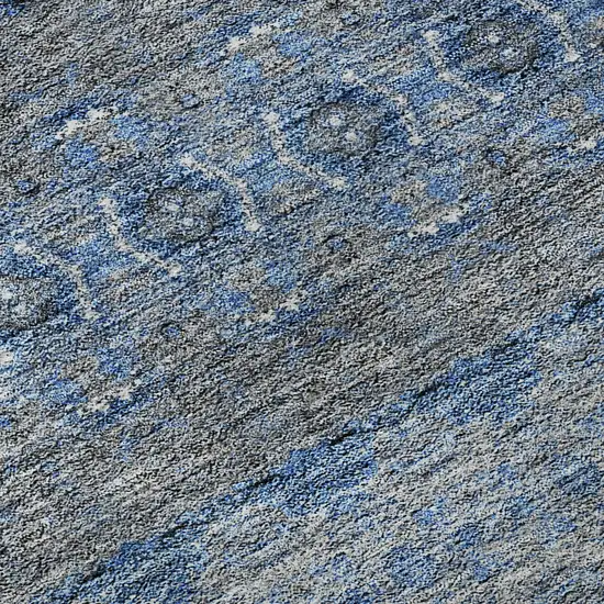 Navy Blue Gray And Ivory Floral Medallion Washable Area Rug With UV Protection Photo 3