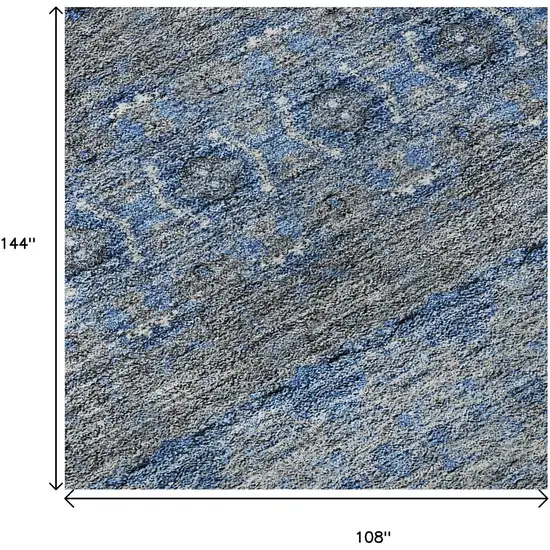 Navy Blue Gray And Ivory Floral Medallion Washable Area Rug With UV Protection Photo 9