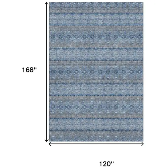 Navy Blue Gray And Ivory Floral Medallion Washable Area Rug With UV Protection Photo 3