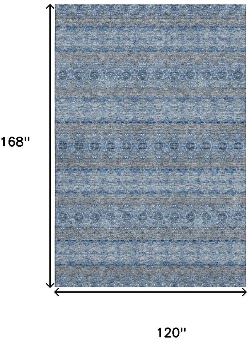 Navy Blue Gray And Ivory Floral Medallion Washable Area Rug With UV Protection Photo 3