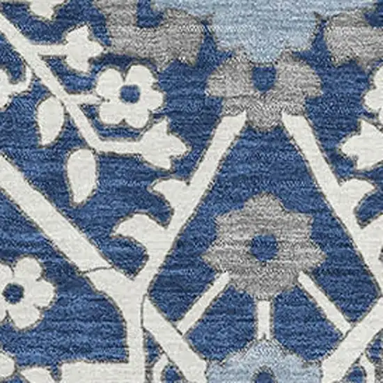 Navy Blue Gray And Ivory Floral Washable Area Rug With UV Protection Photo 4