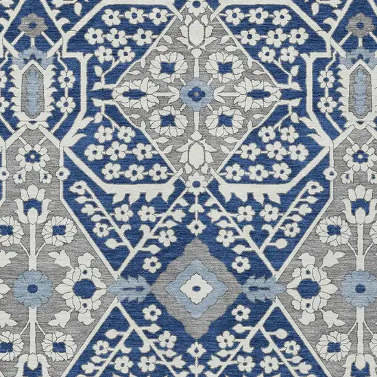 Navy Blue Gray And Ivory Floral Washable Indoor Outdoor Area Rug Photo 6