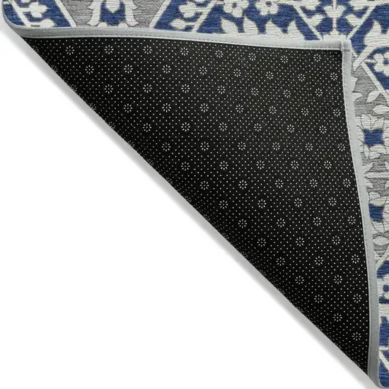Navy Blue Gray And Ivory Floral Washable Indoor Outdoor Area Rug Photo 4