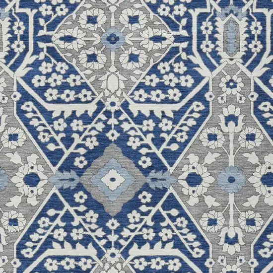 Navy Blue Gray And Ivory Floral Washable Indoor Outdoor Area Rug Photo 6
