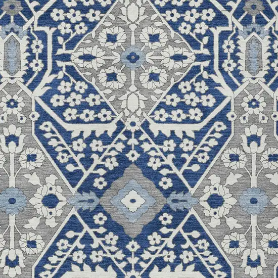 Navy Blue Gray And Ivory Floral Washable Indoor Outdoor Area Rug Photo 6