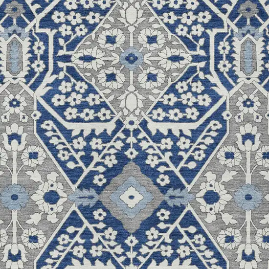 Navy Blue Gray And Ivory Floral Washable Indoor Outdoor Area Rug Photo 6