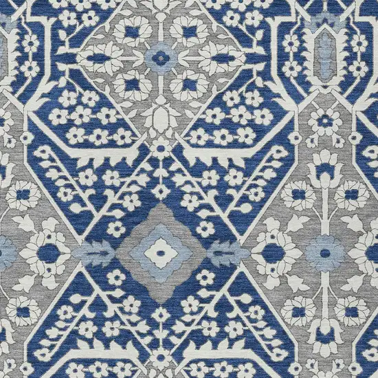 Navy Blue Gray And Ivory Floral Washable Indoor Outdoor Area Rug Photo 6