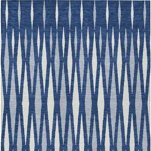 Photo of Navy Blue Gray And Ivory Geometric Washable Indoor Outdoor Area Rug
