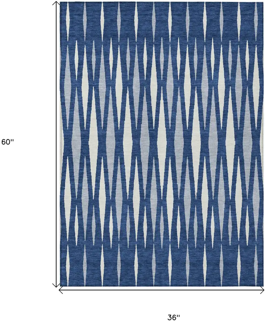 Navy Blue Gray And Ivory Geometric Washable Indoor Outdoor Area Rug Photo 3