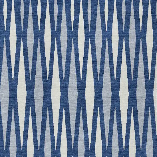 Navy Blue Gray And Ivory Geometric Washable Indoor Outdoor Area Rug Photo 6