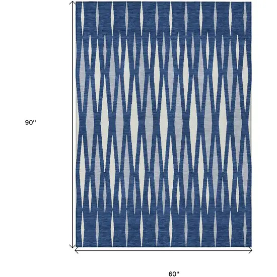 Navy Blue Gray And Ivory Geometric Washable Indoor Outdoor Area Rug Photo 3
