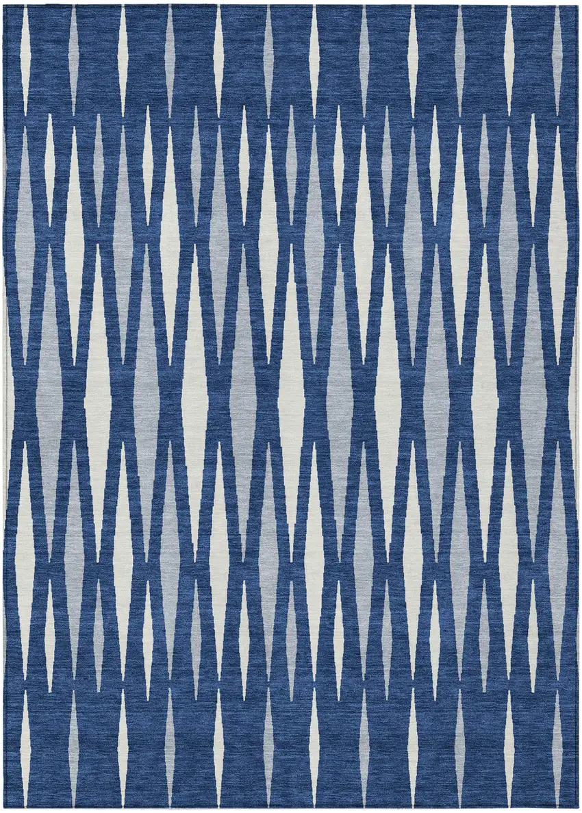 Navy Blue Gray And Ivory Geometric Washable Indoor Outdoor Area Rug Photo 2