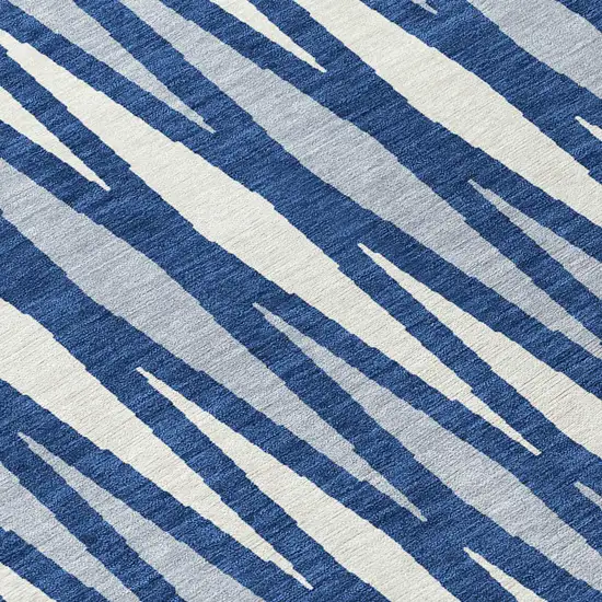 Navy Blue Gray And Ivory Geometric Washable Indoor Outdoor Area Rug Photo 8