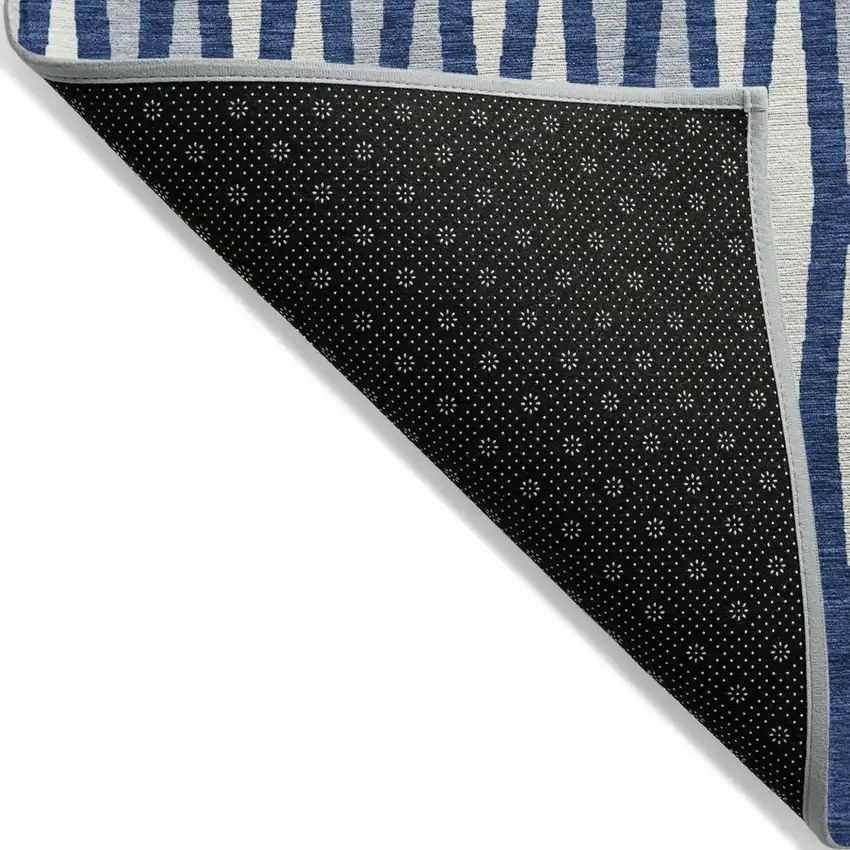 Navy Blue Gray And Ivory Geometric Washable Indoor Outdoor Area Rug Photo 4