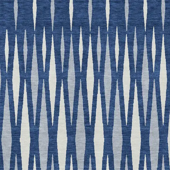 Navy Blue Gray And Ivory Geometric Washable Indoor Outdoor Area Rug Photo 6