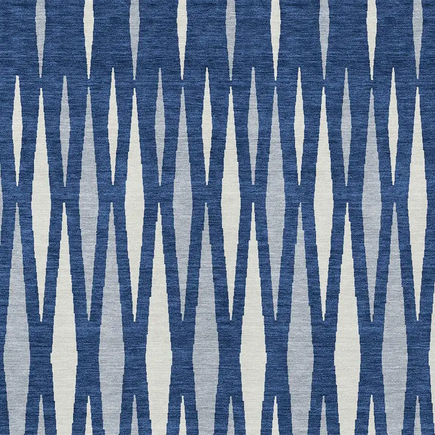 Navy Blue Gray And Ivory Geometric Washable Indoor Outdoor Area Rug Photo 6