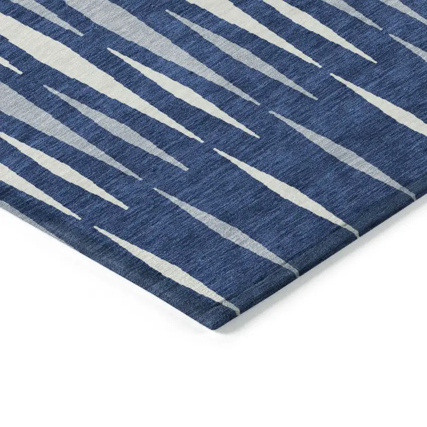 Navy Blue Gray And Ivory Geometric Washable Indoor Outdoor Area Rug Photo 5