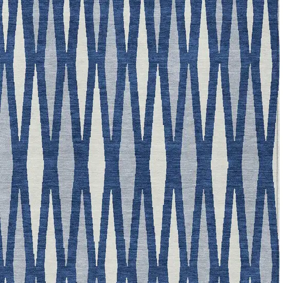 Navy Blue Gray And Ivory Geometric Washable Indoor Outdoor Area Rug Photo 6