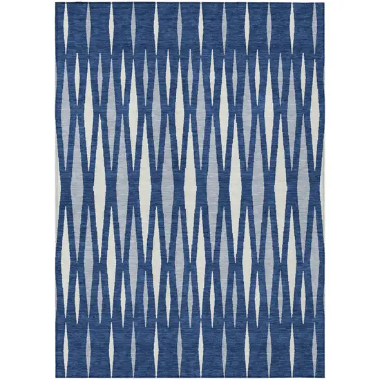 Navy Blue Gray And Ivory Geometric Washable Indoor Outdoor Area Rug Photo 2