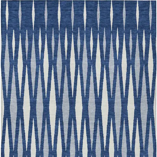 Navy Blue Gray And Ivory Geometric Washable Indoor Outdoor Area Rug Photo 6